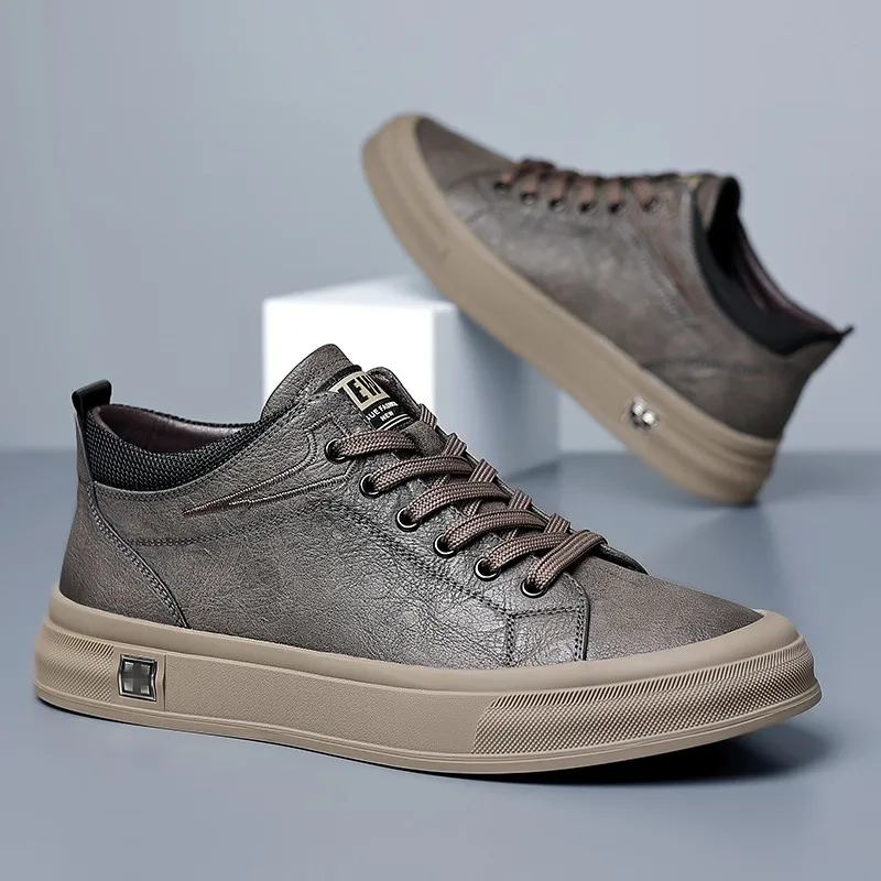 

Fashion Trend Men Sneakers Casual Leather Male Shoes Lightweight Skateboard Footwear Lace-Up Walking Flats Men Vulcanize Shoes