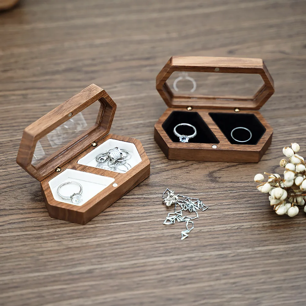 WoodenClearLidJewelryBoxDoubleGridJewelleryCaseWeddingDisplay