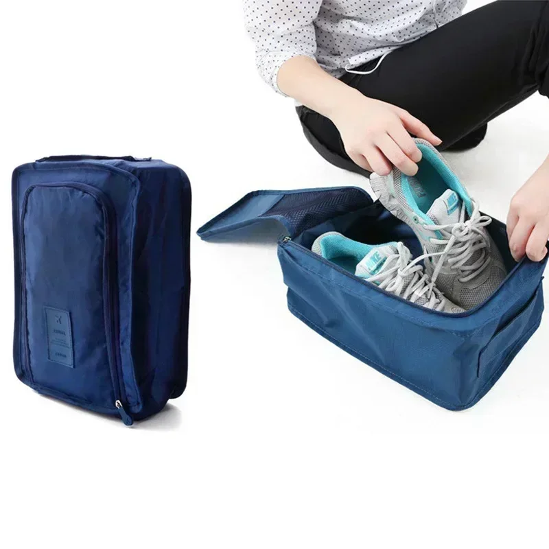 Portable Golf Shoes Bag Breathable Storage Organiser Zippered Shoe Bag With Pocket For Storing Sports Accessories Unisex(Black And Blue