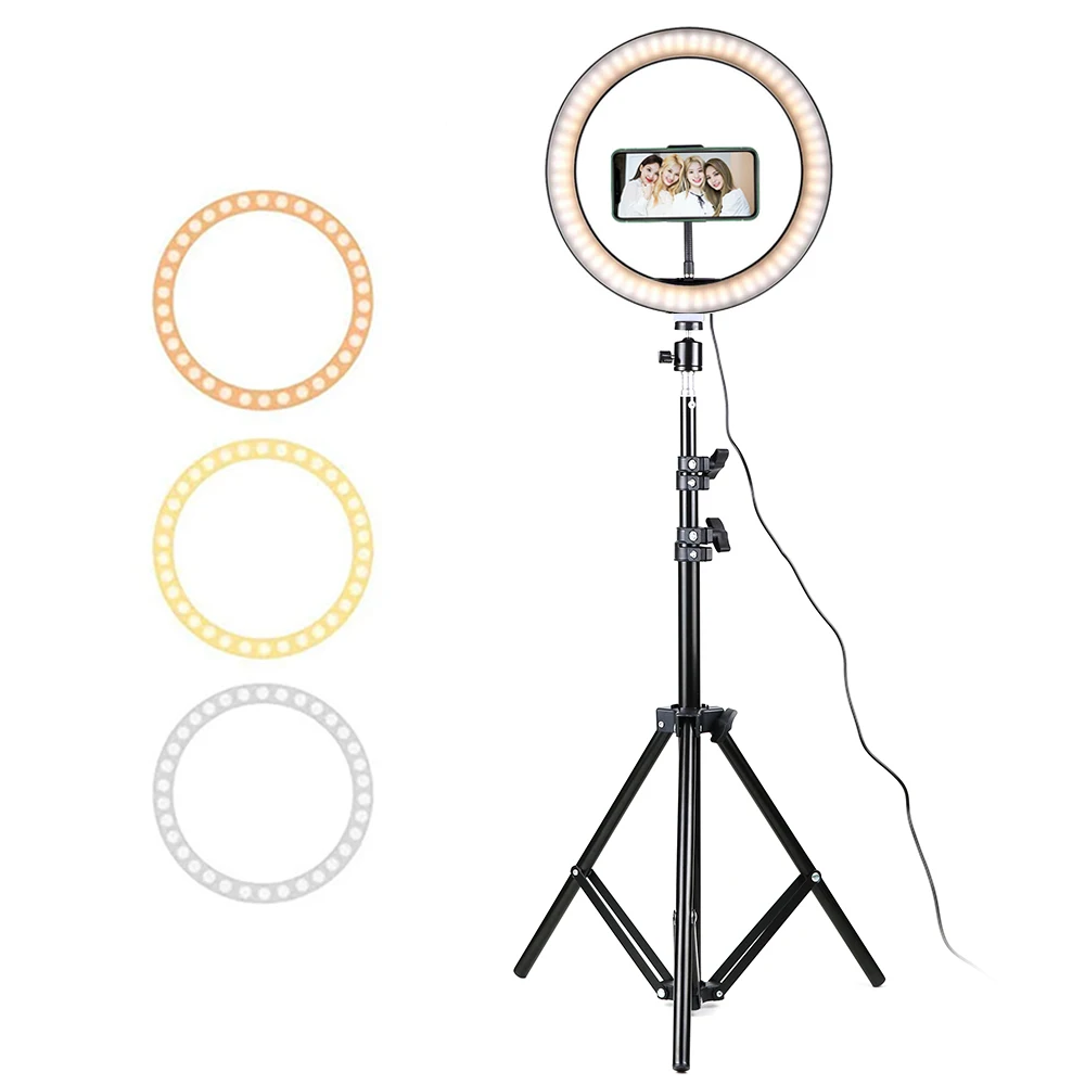 26cm LED Selfie Ring Lights With Tripod Phone Holder Clip Photography Light Photo Studio Lamp For Youtoube Tik Tok led light kit led ring light