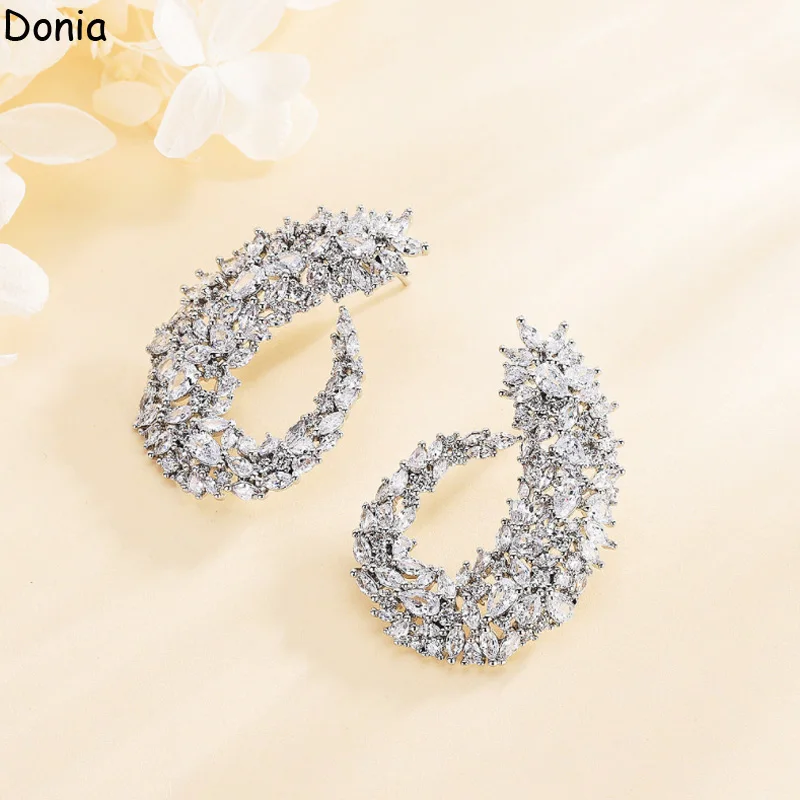 Donia Jewelry European and American Fashion Flowers Titanium Steel Micro-Inlaid AAA Zircon Silver Needle Luxury Earrings