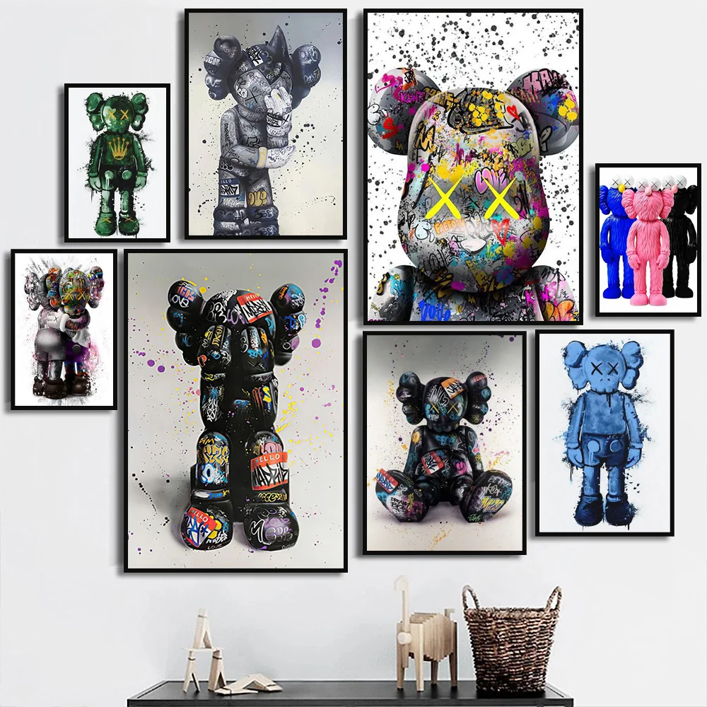 Graffiti Bear Cartoon Art Canvas Painting Pop Toy Bear Wall Poster E Stampe Per Soggiorno Camera Da Letto Home Picture Decoration