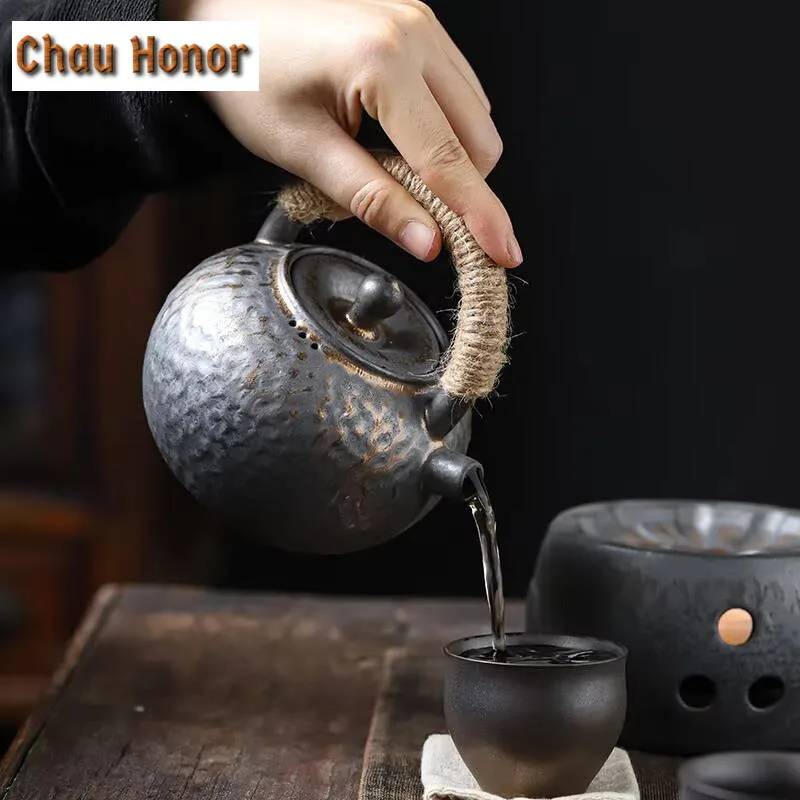 450ml Japanese Gilded Rust Glaze Ceramic Loop-handled Teapot Large Capacity Teapot Kungfu Teaset Tea Making Pot Accessories Gift