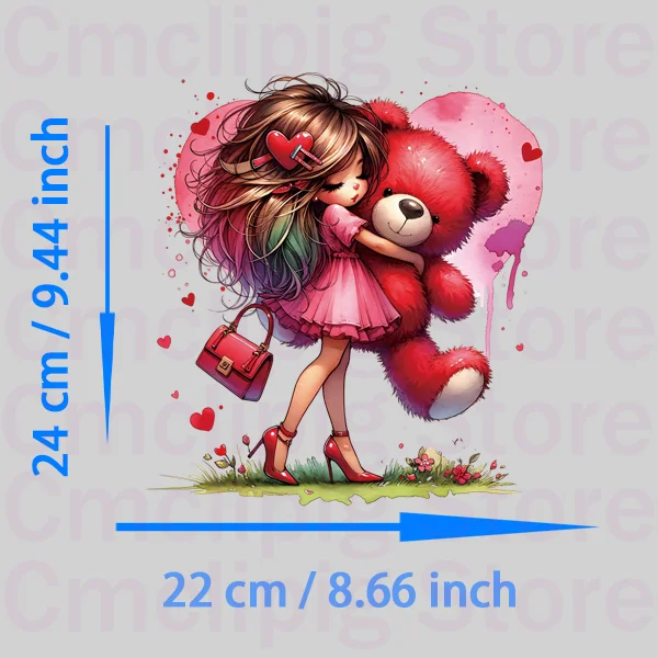 Cartoon Valentine little girls patches Ironing applications DIY girls printing for clothes Decoration