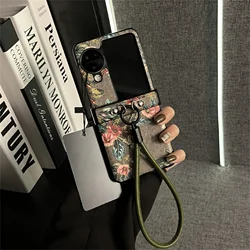 Korean Fashion Flower Phone Case with Leather Chain - Blackish Green, Shockproof Back Cover - Find N3 Flip (A)