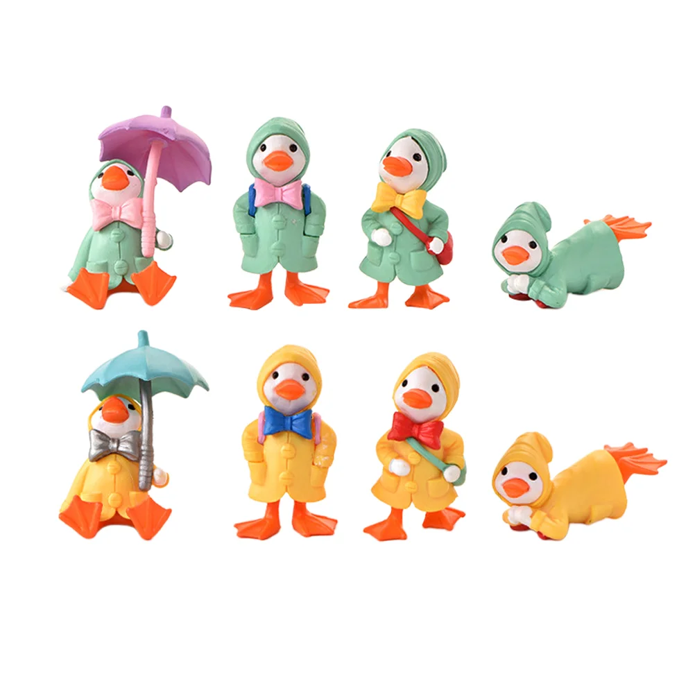 

8 Pcs Miniture Decoration Raincoat Duckling Garden Accessory Plastic Craft Decorate Models Micro Landscape Animals Desktop