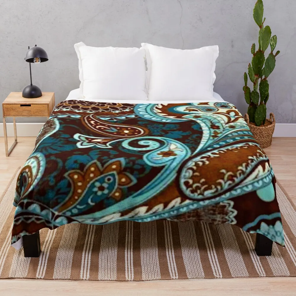 

Turquoise Brown Vintage Paisley Throw Blanket Sofa Blankets Decorative Sofa Blankets Heavy Blanket anime