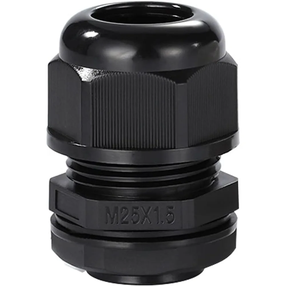 5PCS IP68 Waterproof Cable Glands, Suitable for 3-6.5mm M12/M16/M20/M25 Black Nylon Plastic Connections