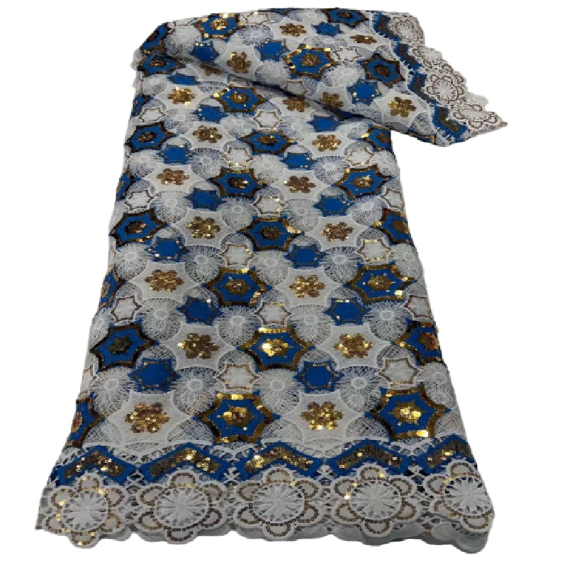 

2023 синяя африканская кружевная ткань с блестками, французская Тюлевая кружевная ткань, высококачественные сетчатые кружева для свадебной вечеринки, материал для платья
