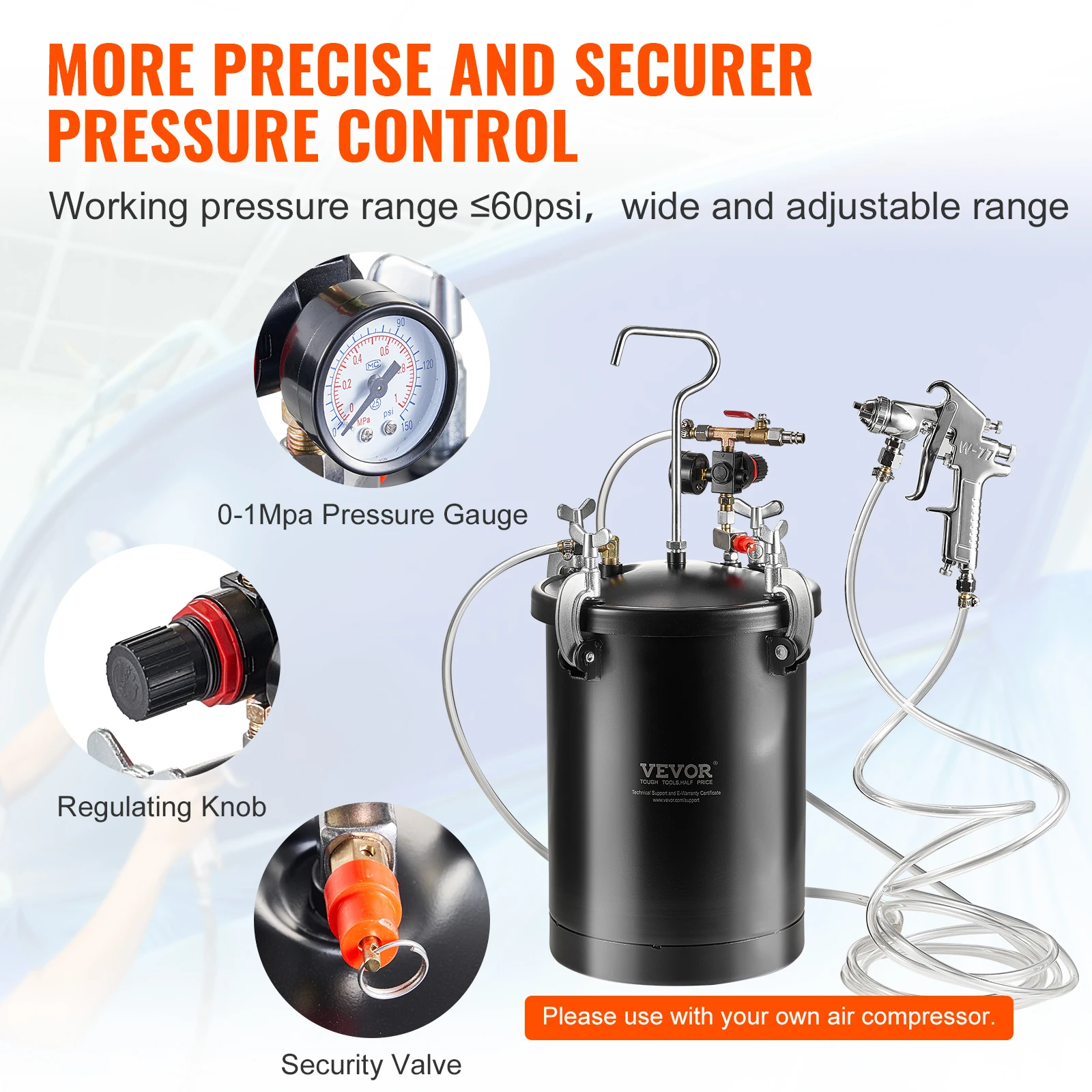 Steel Spray Paint Pressure Pot Tank 15L