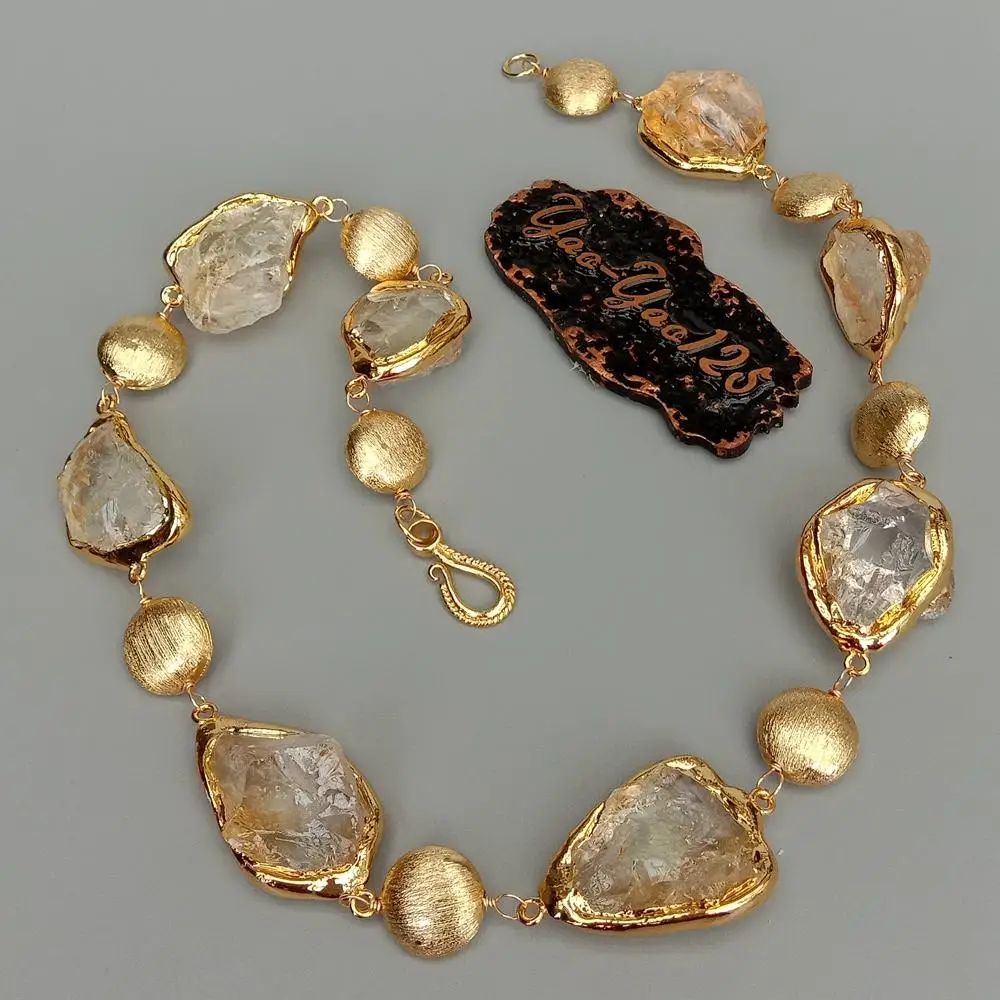 Y·YING Natural Citrines Raw Rough pave Gold color Plated Edge Brushed Bead choker Necklace 21" for women 5