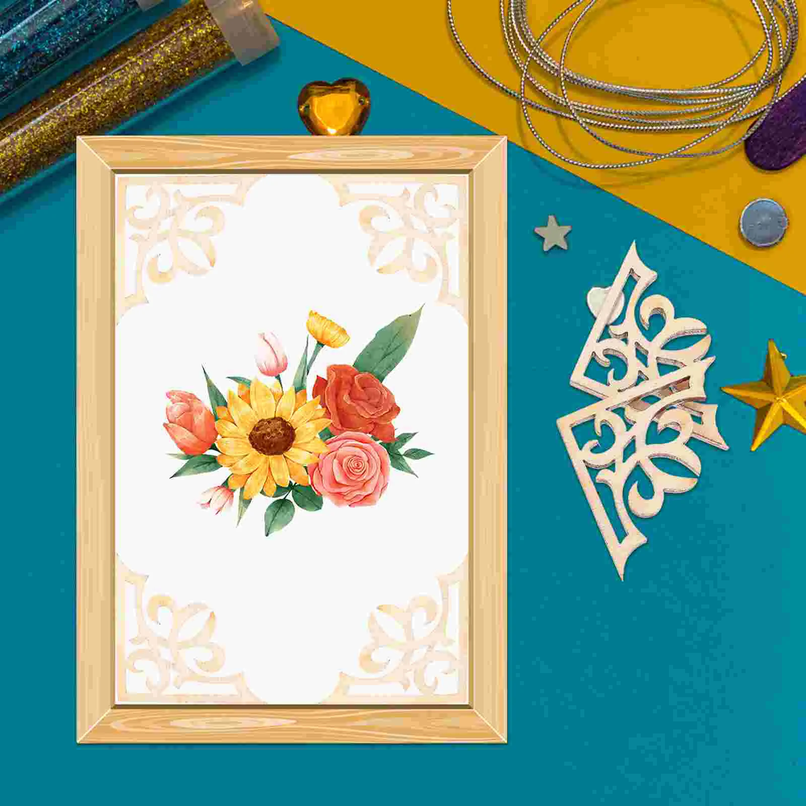 

50 Pcs Dressing Table Wedding Decorations DIY Wood Ornaments Bamboo Applique Frame