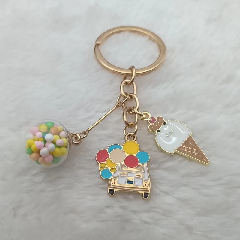 

Creative cartoon ice cream keychain enamel car keychain metal bag car pendant keychain glass colored ball pendant jewelry gift