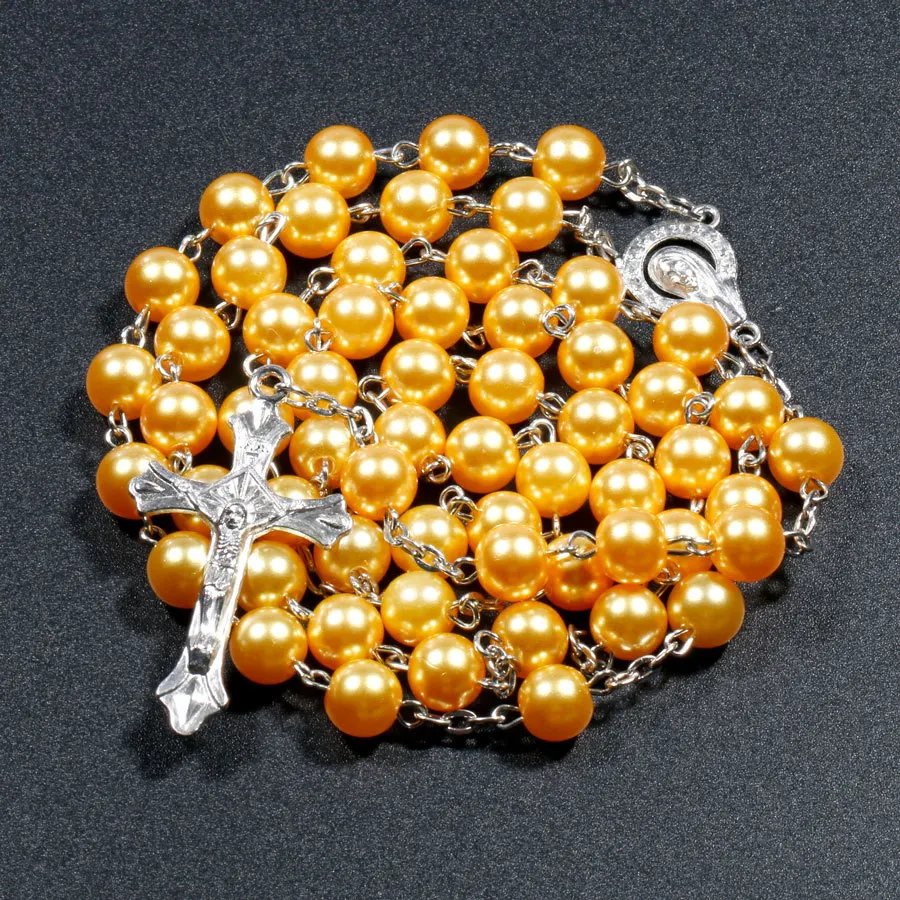 Flongo Set Rosario Cattolico Per Donna - Bracciale Con Croce Oro E Collana Con Vergine Maria - Gioiello Di Fede In Cristallo E Acciaio - 4