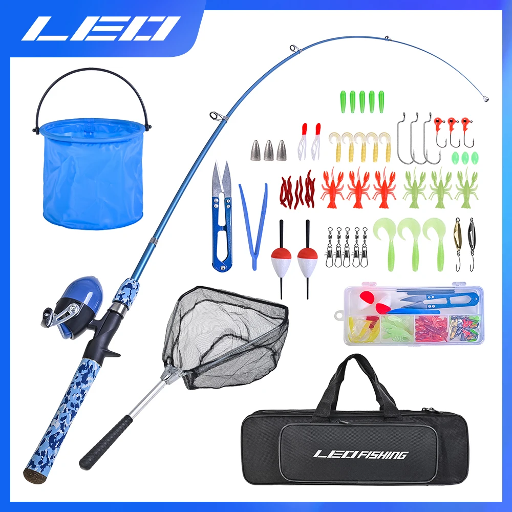 LEOFISHING Kids Fishing Pole Set with Full Starter Kits Rod and Spincast  Reel with a Net a Bucket for Boys Girls and Youth - AliExpress