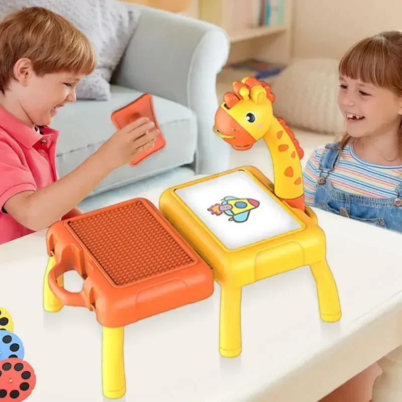 Drawing Board with Projection Children's Multi-functional Drawing Table Projector Graffiti Puzzle Toy Painting Toys for Gift