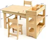 5-in-1 Kids Art Table and 2 Chair Set with Storage Cabinet, Wooden Craft Desk, Sensory Table with Paper Roll for Ages 2-12