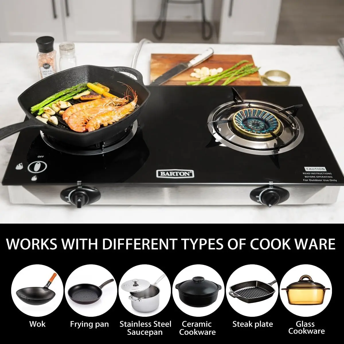 Double Burner Stove w/Auto Ignition LPG Tempered Glass Outdoor Propane Portable Camping Range 2-Burner Gas Burner 2