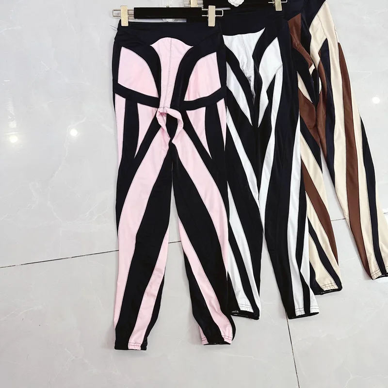 2024 Spring Autumn Elastic Waist Contrast Color Side Stripe Design Sense European American Street Tide Slimming Leggings Women