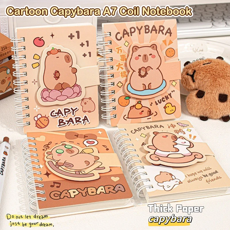 Mini Portable Pocket Notebook Cartoon Capybara Small Notepad Cute A7 Coil Notebook School Supplies Student Stationery Gifts