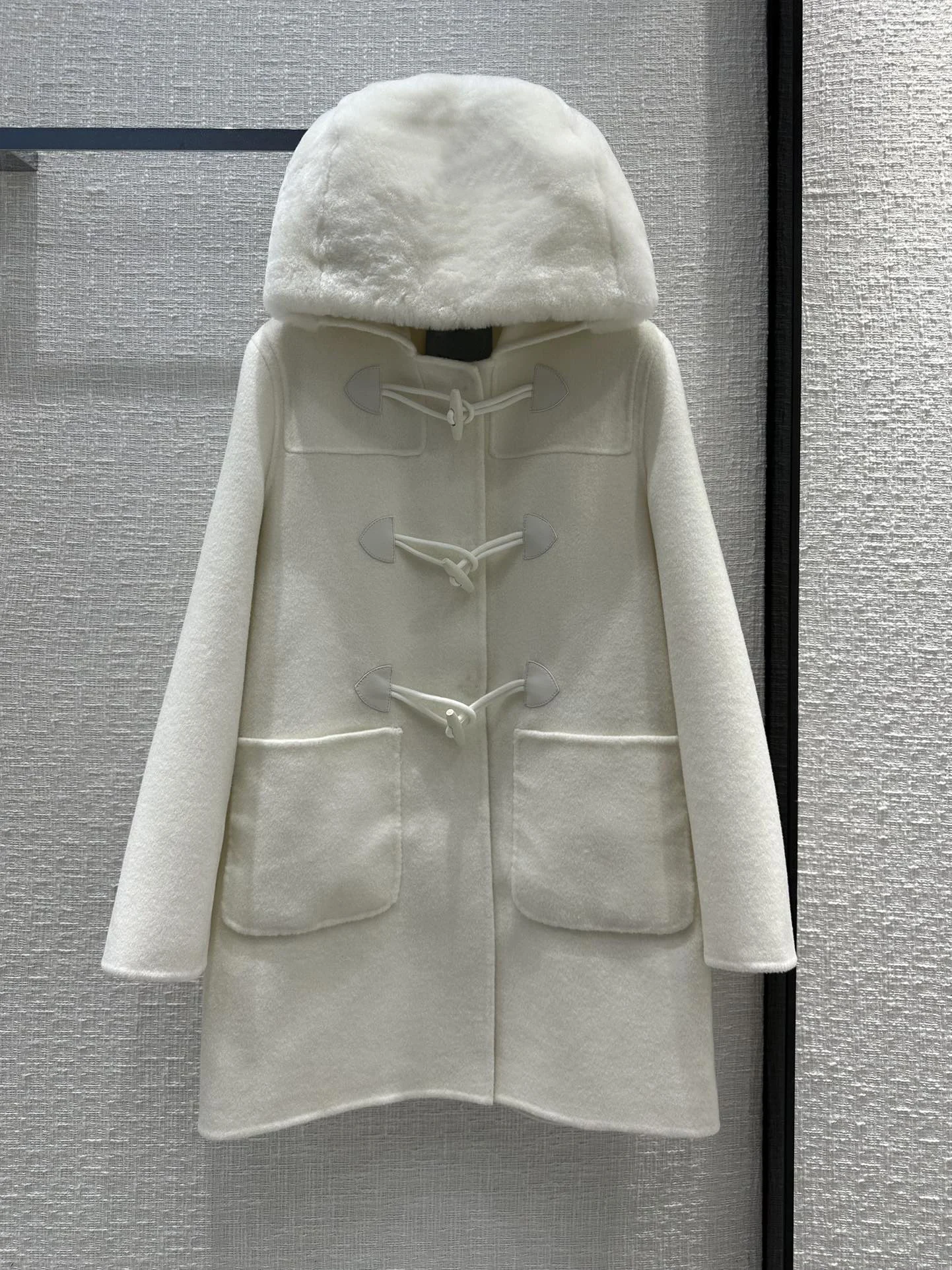 

2023Handmade fur hooded double-sided cashmere coat, full of Korean girly feeling9.11