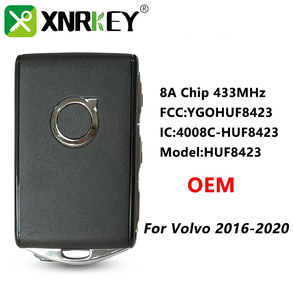 XNRKEY Original Keyless Smart Remote Car Key 8A Chip 433Mhz for Volvo S90 S60 S40 XC60 XC90 2016-2020 Full Keyless Remote Key