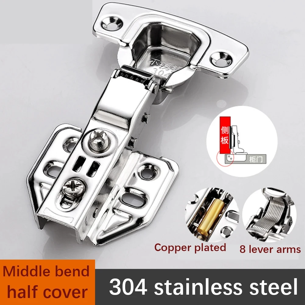 304 Stainless Steel Hydraulic Hinges 1Pcs/10Pcs Cabinet Door Spring Hinge Damper Quiet Closing Kitchen Cupboard Furniture