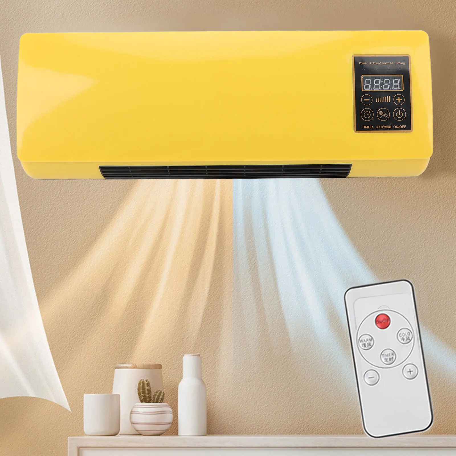 Wall Air Conditioner Energy Saving Hanging Air Conditioner with Remote Control for Bedroom Living Room Bathroom Yellow 6