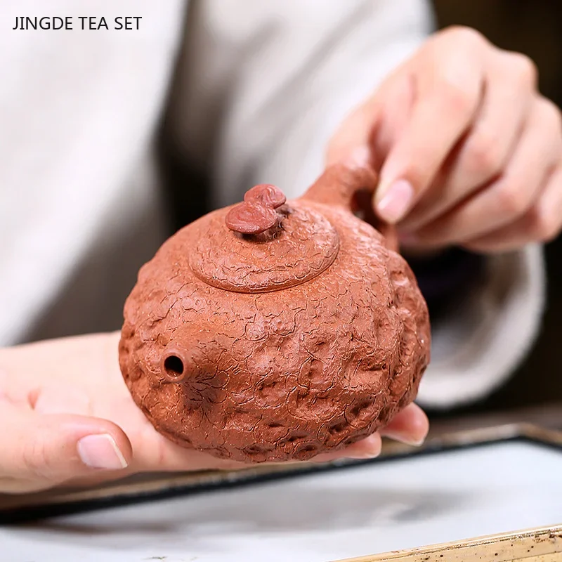 1PCS 200ML Yixing raw ore red clay hand carved modern creative irregular shaped purple clay tea pot zisha tea set