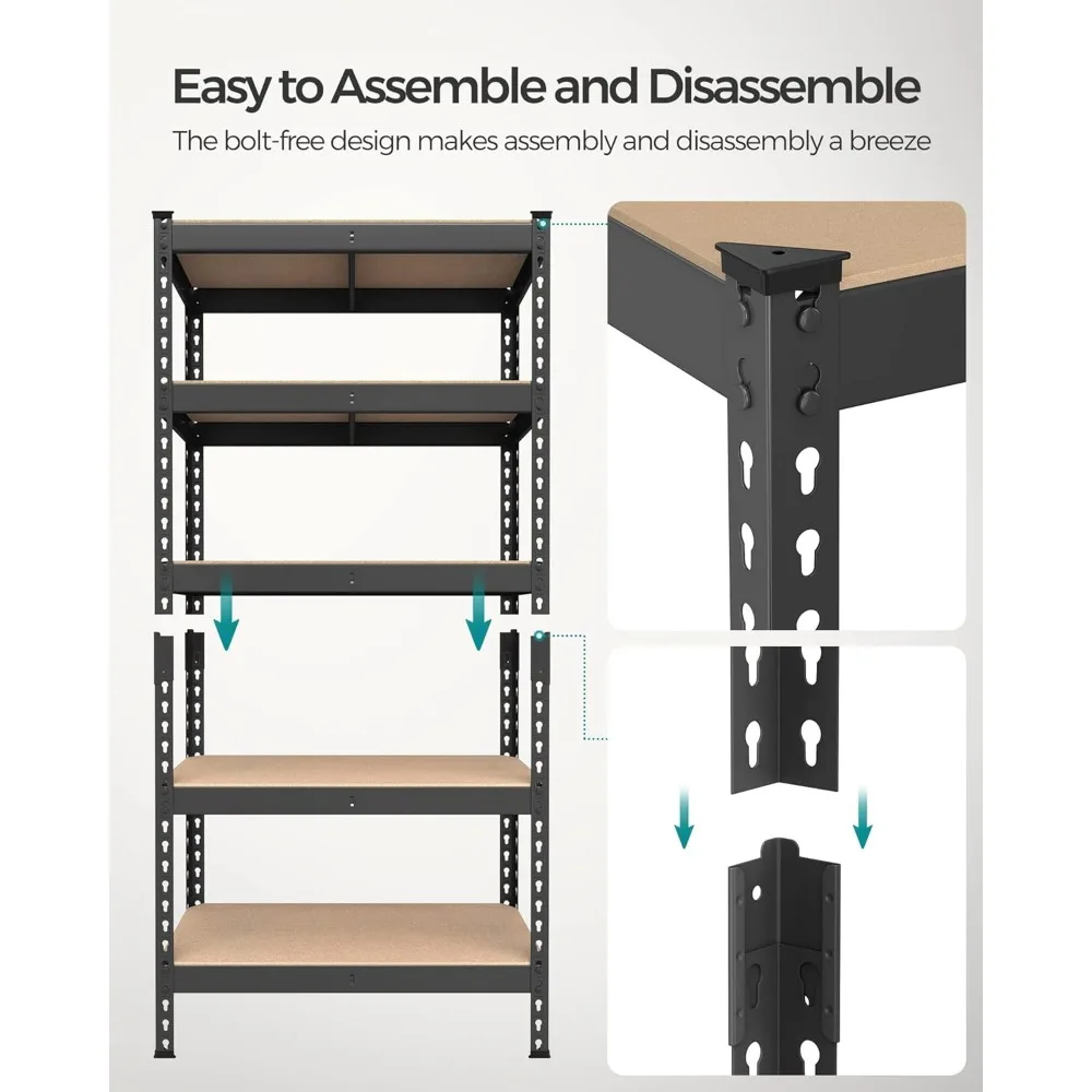 5-Tier Storage Shelves, Set of 2 Garage Storage, Boltless Assembly, Adjustable Shelving Units, Load 1929 lb Each 5