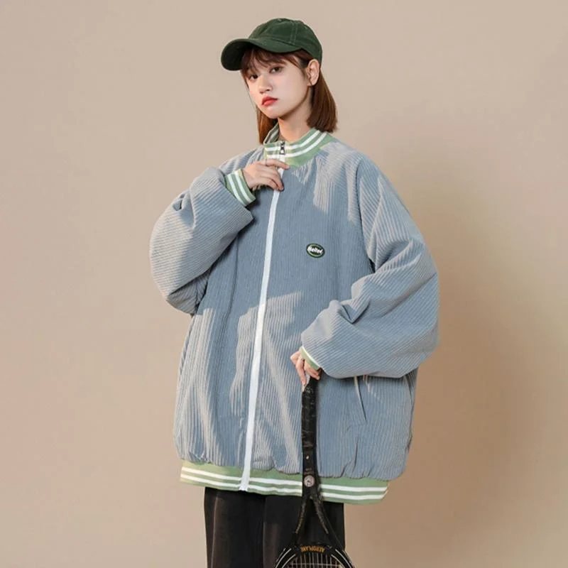 2023 Spring Autumn Women Jacket New Fashion Corduroy Baseball Jacket Casual Versatile Loose Vintage Clothes
