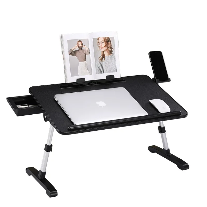 Portable folding computer table, lifting table, notebook, black computer table, lazy person bed, book, leather table top autumn women casual ripped jeans black fashion high waist baggy straight pants lazy wind street wide leg mopping denim trouser