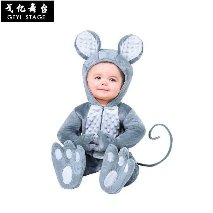 

Animal Small Mouse Cosplay Costume Boy Girl Child Cartoon Pajama Gray Short Sleeve Funny Suit Halloween Carnival Jumpsuit Kids