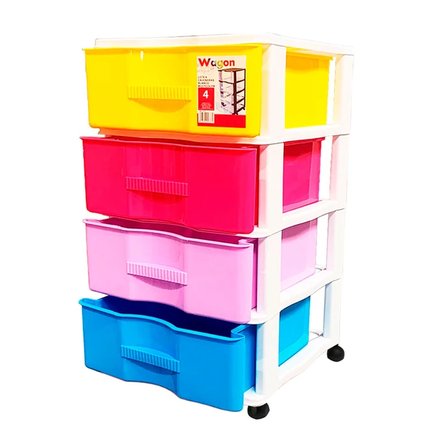 4 drawers with assorted colors wagon with wheels 67,5x37x39,3 cm. Plastic  Folio container special for
