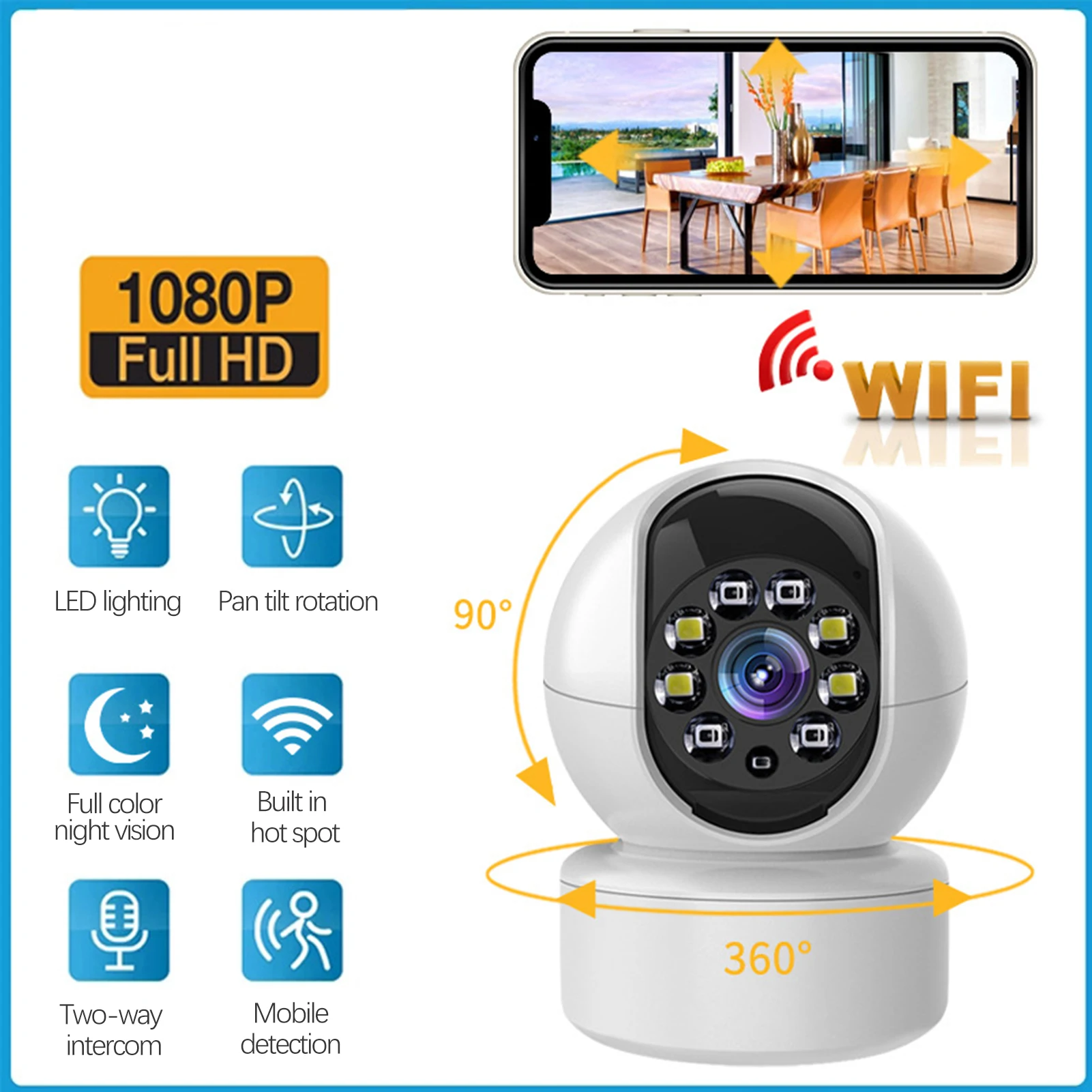 

New HD panoramic Wifi Camera 1080p Remote monitoing Night vision motion detection security monitoring IP Smart home baby Camera