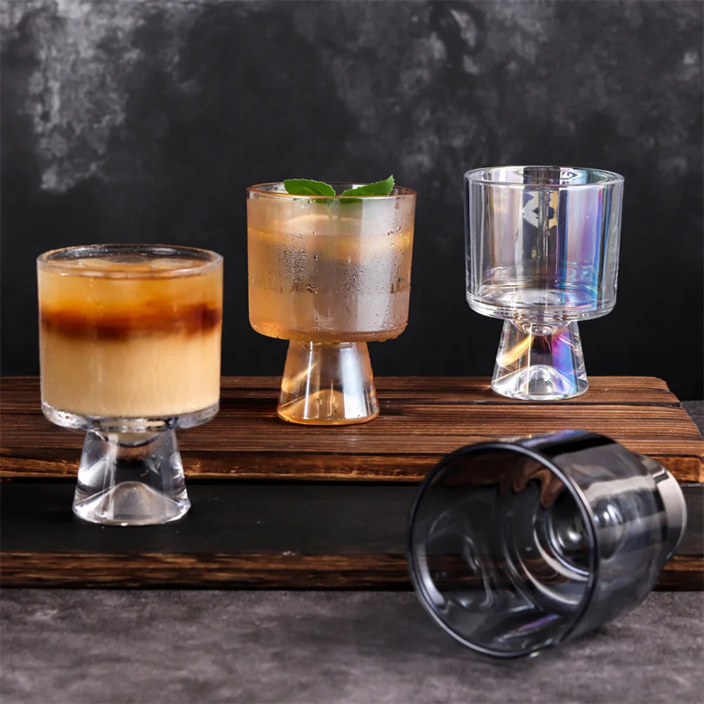 Japanese-Style High-Footed Snow Mountain Bottom Glass Coffee Cup Pack Of 6