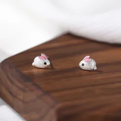 Elegant 925 Sterling Silver Pink Rabbit Earrings - Trendy Allergy - Resistant Jewelry (As picture)