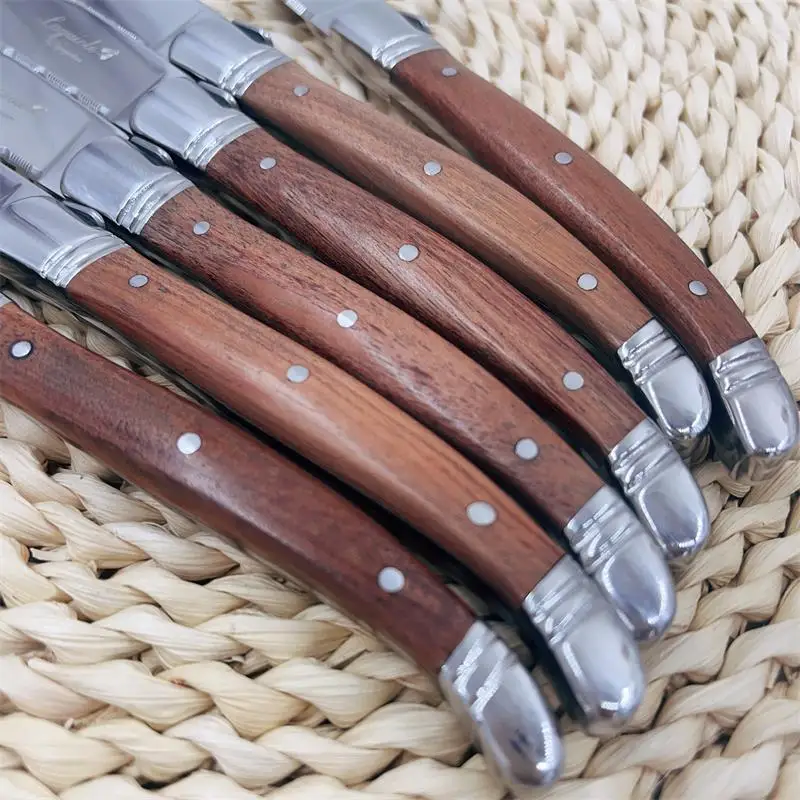 6-10pcs Laguiole Black wood Steak knives Stainless Steel Serrated Dinner Knife Red Solid Wooden Table Knifes Dinnerware set