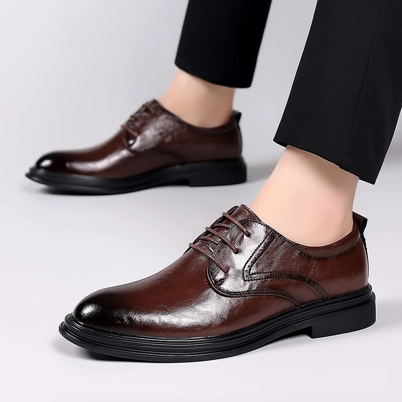 Men Dress Shoes lace up fashion Shadow Leather Luxury Fashion Groom