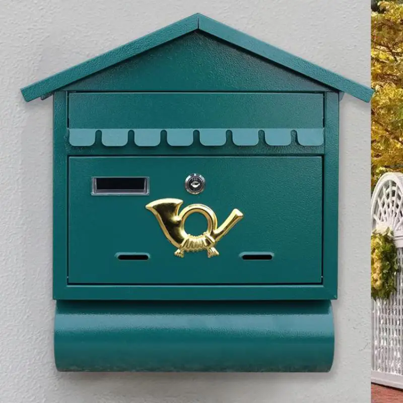 

Villa Door Mailbox Outdoor Iron Wall Mounted Newspaper Box Bar Creative Box Cafe Retro Mailbox