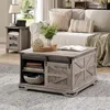 Greige Farmhouse Coffee Table, Large Square Coffee Table for Living Room, Lift Top Coffee Table Square, Wooden Greige 1