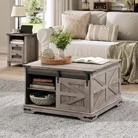 Greige Farmhouse Coffee Table, Large Square Coffee Table for Living Room, Lift Top Coffee Table Square, Wooden Greige 1