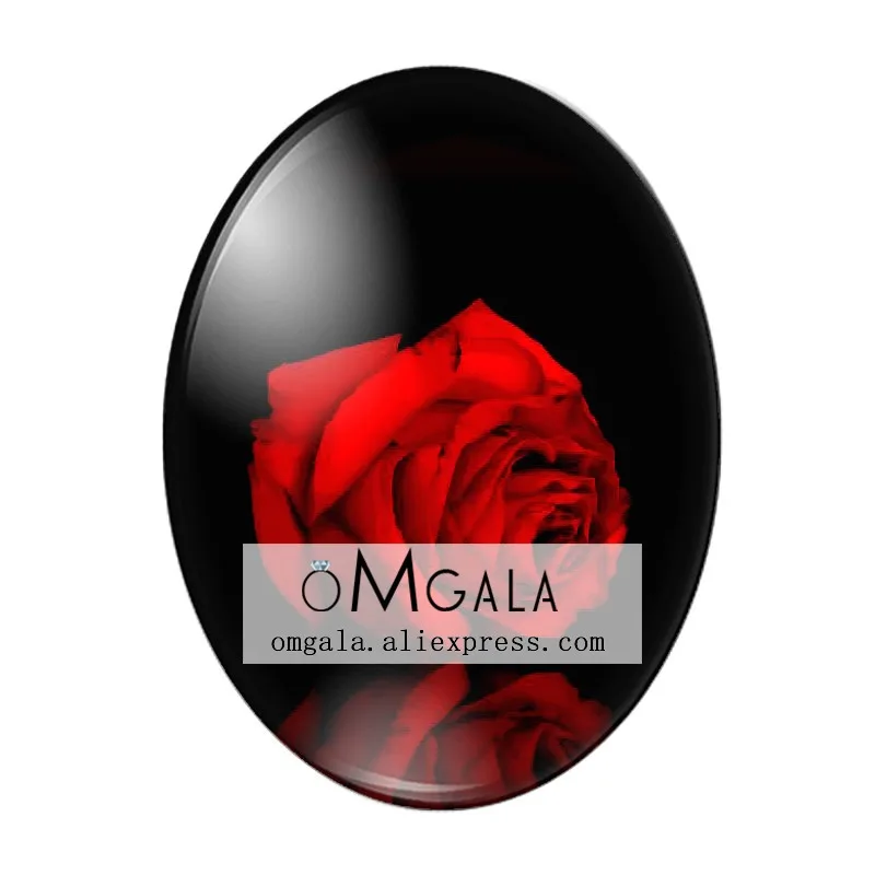 Elegant Red Rose Flower Oval Glass Cabochons - High Quality Flat Back