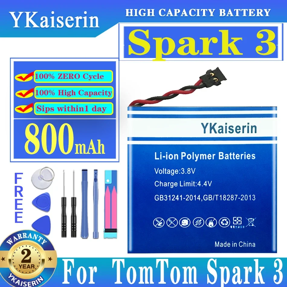 

YKaiserin Spark3 332727 800mAh High Capacity Batterij Batteria For TomTom Spark 3 Replacement Battery + Tools