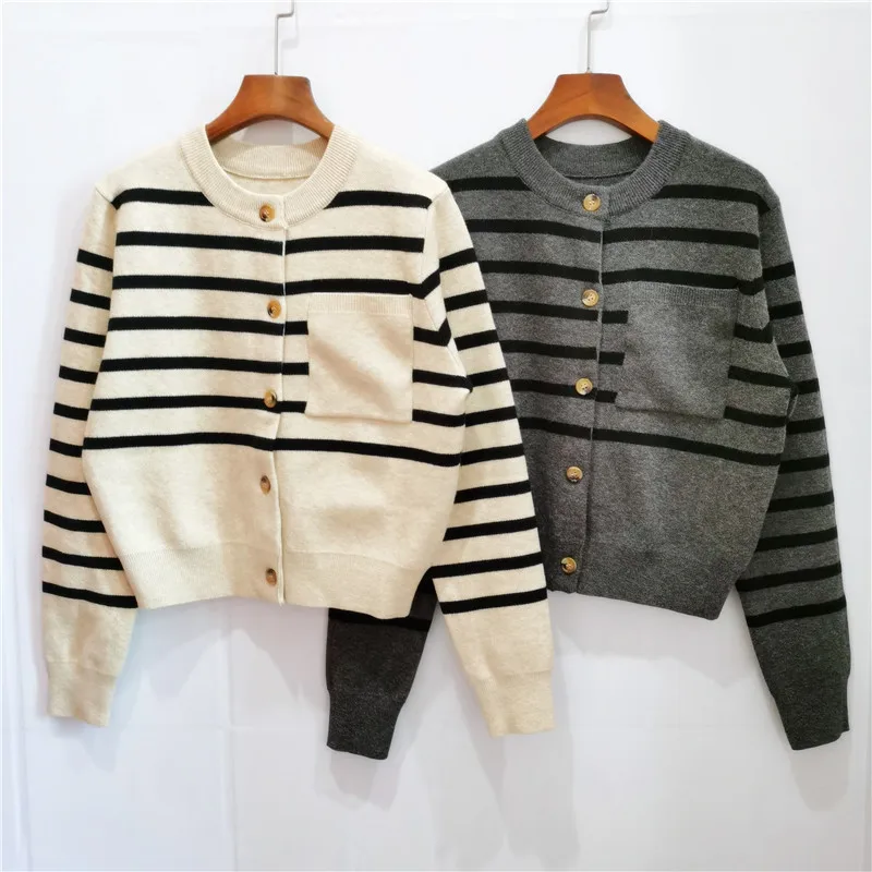 

striped cardigan for Women, contrast Color knitted Jumpers, Casual Full Sleeves Sweater , 가디건 , كارديجان , カーディガン Tops