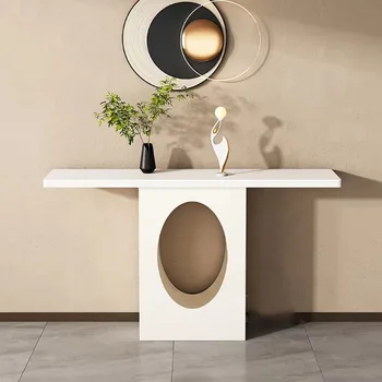 Tavolo Console di Tendenza Stile Mid-Century, Lussuoso Tavolo in Marmo per Ingresso e Soggiorno, Mobile in Metallo per Corridoio