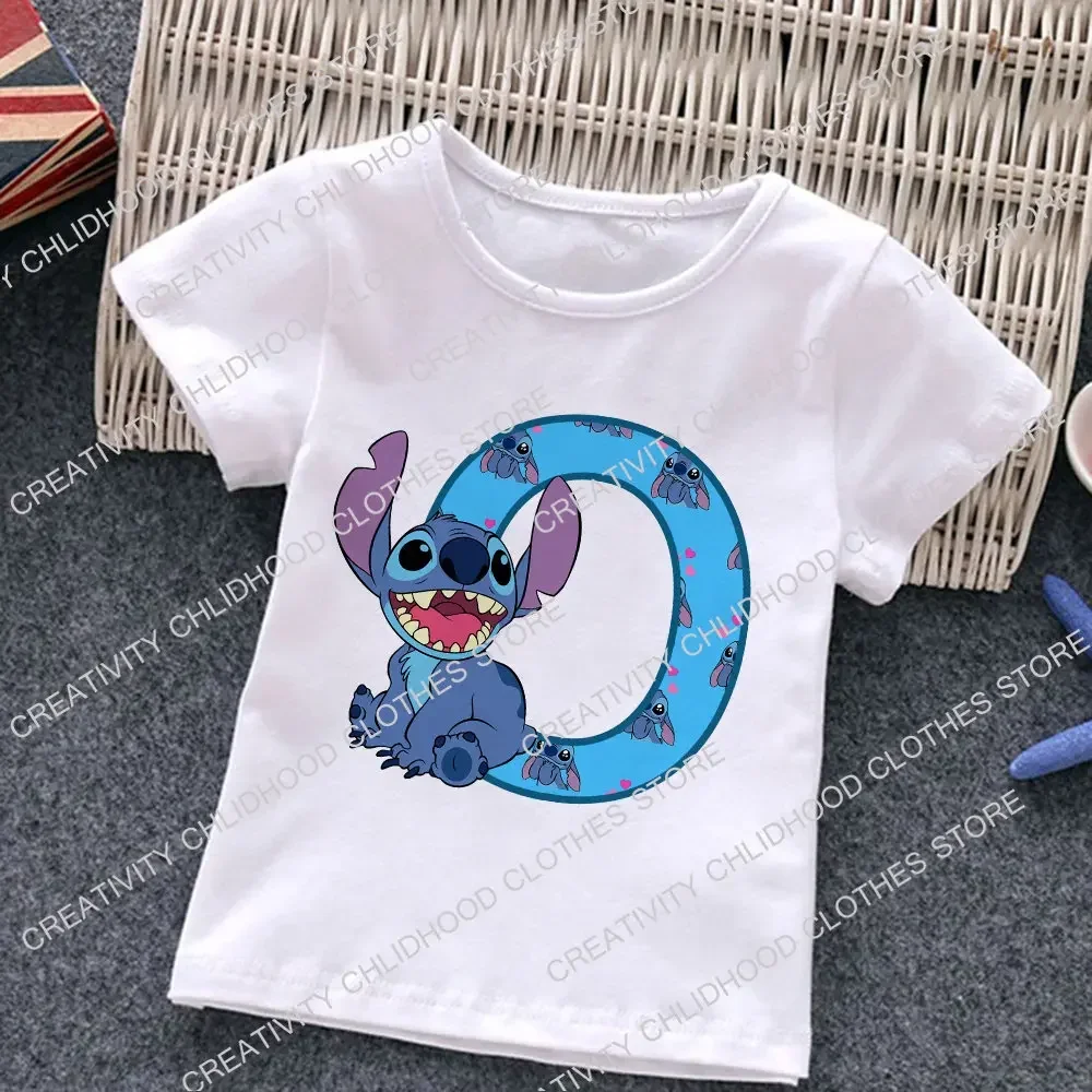 thumbnail image 1 of Nueva camiseta con letras ABCD de Stitch para niños, camisetas con combinación de nombres, camisetas de dibujos animados Kawaii, ropa informal para niños y niñas, camisetas Harajuku para niños y niñas, 1 of 5