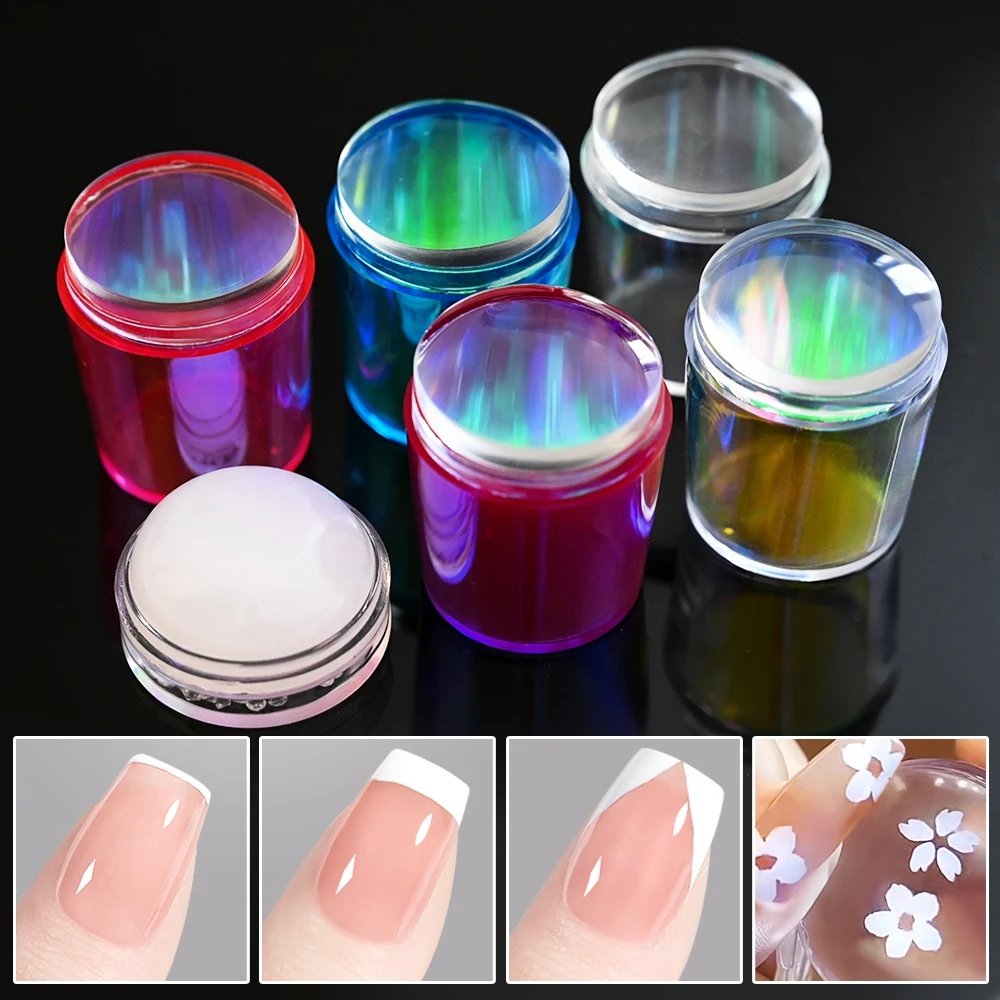 1 Set Aurora Jelly Silicone Nail Stamper with Scraper French Nail Art Design Transfer Print Stamping Template Tools Seal Stamper 2