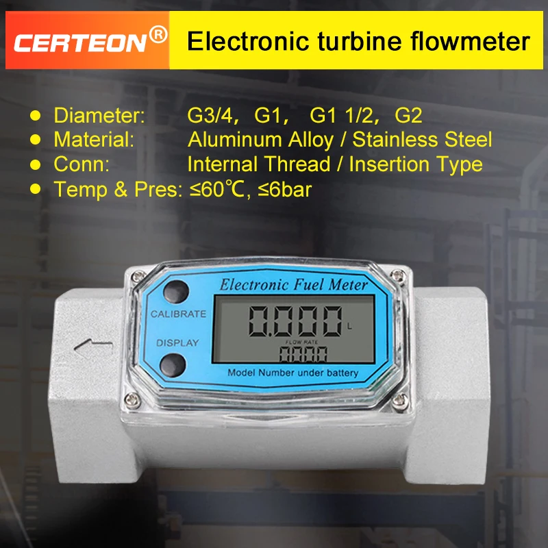 Electronic Turbine Flow Meter Aluminum Alloy Digital Liquid Oil Diesel High Precision Portable Industrial Flow Sensor