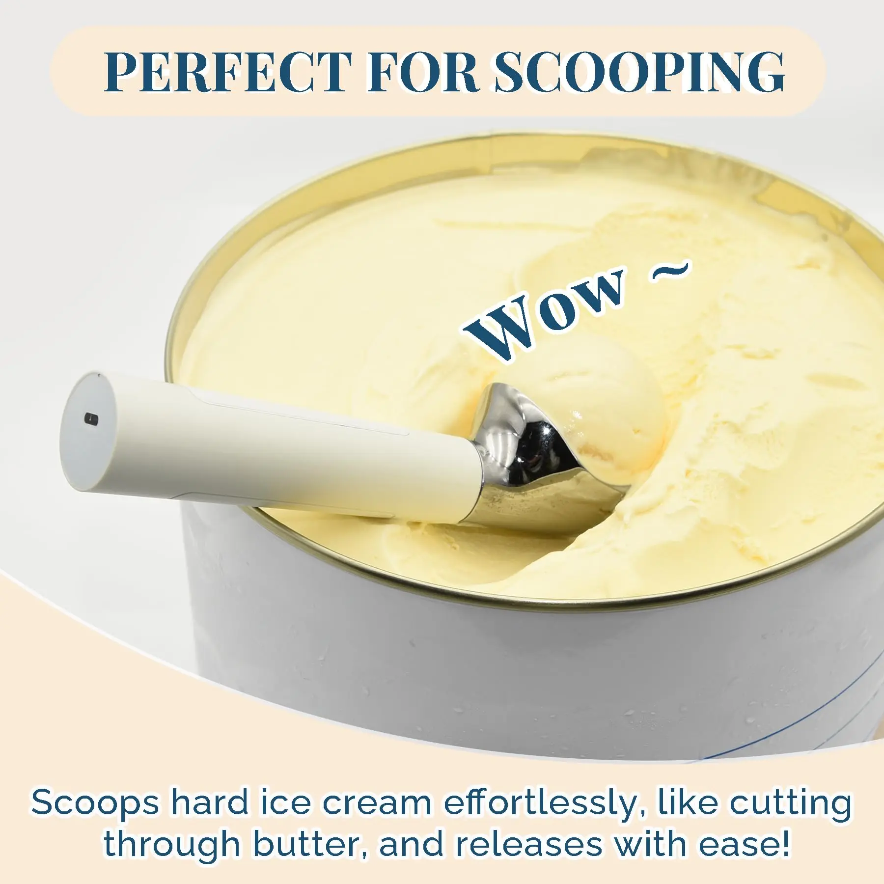 Rechargeable Electric Ice Cream Scoop – Heated Spoon For Hard Ice Cream, LED Display, Essential Kitchen Gadget